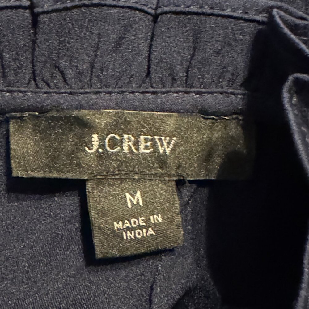 J. Crew Navy Blue Ruffle Blouse Size Medium - Picture 4 of 9